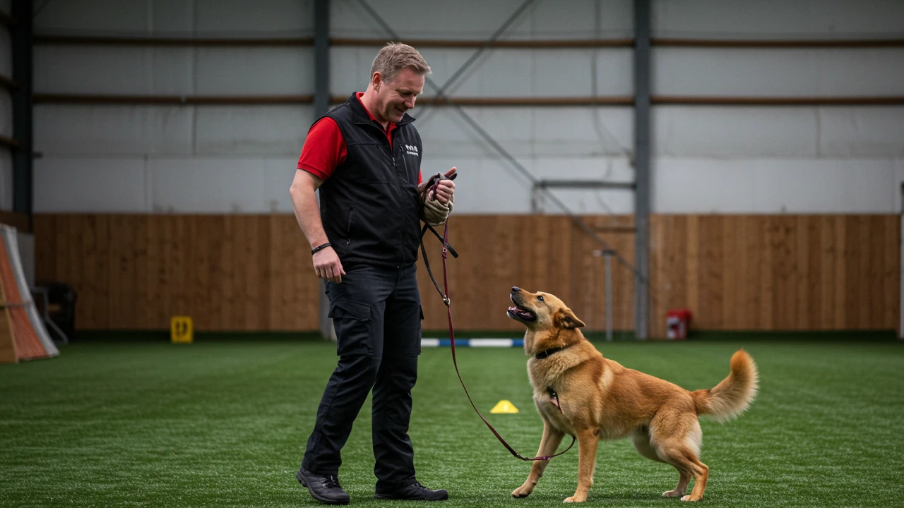 A certified service dog trainer providing canine coaching in service dog training courses.